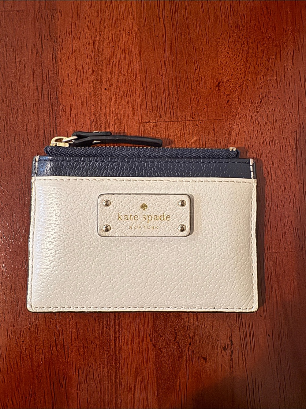 kate spade Cream and Navy Leather Slim Card Case